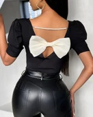 Kadın Kısa Kollu Sırt Inci Ve Kurdela Detay Karpuz Kol Yerli Krep Bluz. 109 Adet Standart Beden Gerisi 3 Beden thumbnail 1