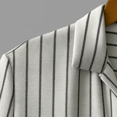 Erkek Kısa Kollu Gri çizgi Desenli örme Kumaş Pamuklu Gömlek thumbnail 3