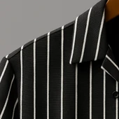 Erkek Kısa Kollu Beyaz çizgi Desenli örme Kumaş Pamuklu Gömlek thumbnail 2