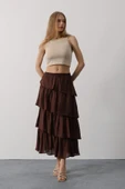 Katlı Kesim Uzun Etek - Kahve thumbnail 4