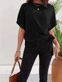 Kadın Kısa Kollu Bisiklet Yaka Yandan Bağlamalı Aerobin Bluz thumbnail 2