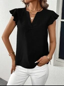 Kadın Kısa Kelebek Kollu V Yakalı Bluz thumbnail 5