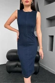 Mavi Arkası Fermuarlı Kot Elbise thumbnail 4