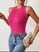 Kadın Sıfır Kol Sırt çapraz Detay Triko Bluz thumbnail 2