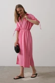 Beli Lastikli Elbise - Pembe thumbnail 2