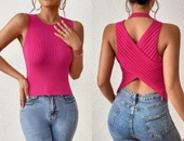 Kadın Sıfır Kol Sırt çapraz Detay Triko Bluz thumbnail 7