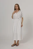 Beli Lastikli Elbise - Beyaz thumbnail 2