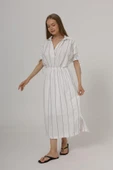 Beli Lastikli Elbise - Beyaz thumbnail 4
