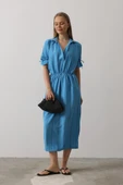 Beli Lastikli Elbise - Mavi thumbnail 1