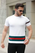 Erkek Bisiklet Yaka Bel Ve Kol şerit Desenli Kısa Kollu Tişört thumbnail 1
