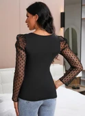 Kadın Uzun Kollu Omuz Inci Kollar Tül Detay Viskon Bluz thumbnail 2