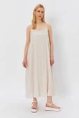 Askılı Uzun Çan Elbise - Natür thumbnail 3