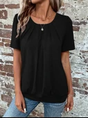 Kadın Kısa Kollu Yuvarlak Yaka önden Pileli Salaş Viskon Bluz thumbnail 5