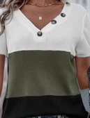 Kadın Kısa Kollu V Yakalı Düğmeli Waffle Bluz thumbnail 2