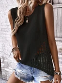 Kadın Kolsuz Bisiklet Yakayanları Ajur Detay Triko Bluz thumbnail 1