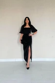 Siyah Büzgülü Saten Elbise thumbnail 1