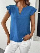 Kadın Kısa Kelebek Kollu V Yakalı Bluz thumbnail 4