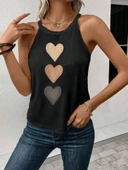 Kadın Omuzlardan Açık Boyundan Askılı Kalp Baskılı Viskon Bluz thumbnail 3