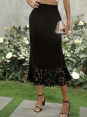 Kadın Yüksek Bel Lazer Kesim Detaylı Midi Ithal Krep Etek thumbnail 2
