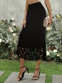 Kadın Yüksek Bel Lazer Kesim Detaylı Midi Ithal Krep Etek thumbnail 1