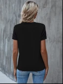 Kadın Kısa Kollu Yuvarlak Yaka ön Dantel Detaylı Viskon Bluz thumbnail 4