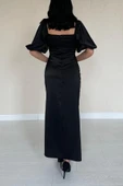 Siyah Büzgülü Saten Elbise thumbnail 4