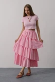 Katlı Kesim Uzun Etek - Pembe thumbnail 2