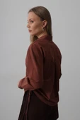 Yanları Bağlamalı Basic Gömlek - Koyu Kahve thumbnail 3