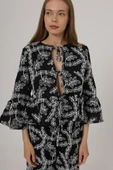 Fiyonk Bağlamalı Brode Bluz - Siyah thumbnail 3