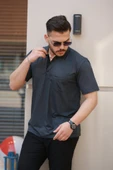 Erkek Yakalı Mini Jakarlı Kısa Kollu T-shirt thumbnail 1