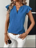 Kadın Kısa Kelebek Kollu V Yakalı Bluz thumbnail 2