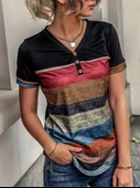 Kadın Kısa Kollu V Yakalı Düğmeli çok Renkli Süprem Bluz thumbnail 4