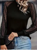 Kadın Uzun Kollu Tül Detaylı Bisiklet Yakalı Kaşkorse Bluz thumbnail 2