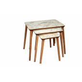 3 Lü  zigon sehpa beyaz mermer desenli Mdf - 1