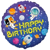 Happy Birthday Uzay Folyo Balon 18 inç 46 cm - 1