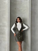 Deri jile elbise haki w24796 thumbnail 2