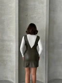 Deri jile elbise haki w24796 thumbnail 6