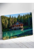 "Göl Evi Manzarası Tablosu Huzurlu ve Etkileyici Dekoratif Kanvas %100 Pamuklu Sanat Eseri - 3
