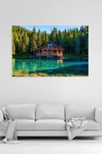 "Göl Evi Manzarası Tablosu Huzurlu ve Etkileyici Dekoratif Kanvas %100 Pamuklu Sanat Eseri - 1