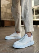ET0911 Özel Örme Triko Deri Tozu Detaylı Beyaz Günlük Spor Ayakkabı thumbnail 1