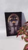 Siyahi Kadın Portreli Natürel Tasarım Ahşap Çerçeve Ev İşyeri Ofis Duvar Kanvas Tablo PRT1 thumbnail 4