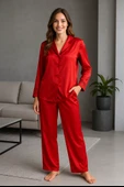 Lüks Kutulu Saten Pijama Takımı – Dantel Kollu, Uzun Kollu, Kore İpeği Dokulu, Çeyizlik Hediye Seçeneği - 1