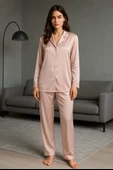Lüks Kutulu Saten Pijama Takımı – Dantel Kollu, Uzun Kollu, Kore İpeği Dokulu, Çeyizlik Hediye Seçeneği - 9