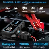 Avapow E5 Pro 12000mAh 2000A Jump Starter Taşınabilir Akü Takviye Kiti (Powerbank + LCD + LED Işık) - 5