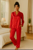 Lüks Kutulu Saten Pijama Takımı – Dantel Kollu, Uzun Kollu, Kore İpeği Dokulu, Çeyizlik Hediye Seçeneği - 2