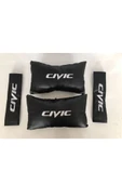 Honda Civic Nakışlı Deri 1 Çift Boyun Yastık Ve 1 Çift Kemer Pedi thumbnail 1