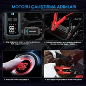 Avapow E5 Pro 12000mAh 2000A Jump Starter Taşınabilir Akü Takviye Kiti (Powerbank + LCD + LED Işık) - 4