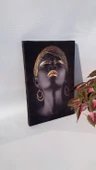 Siyahi Kadın Portreli Natürel Tasarım Ahşap Çerçeve Ev İşyeri Ofis Duvar Kanvas Tablo PRT1 thumbnail 3