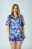 Lüks Kutulu Saten Gömlek Şortlu Pijama Takımı – Dantel Kollu, Kore İpeği Dokulu - 6