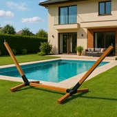 Metal Ayaklı Ahşap Bahçe Hamak Ayağı / Şık Ve Dayanıklı Tasarım Hamak Ayağı - 2